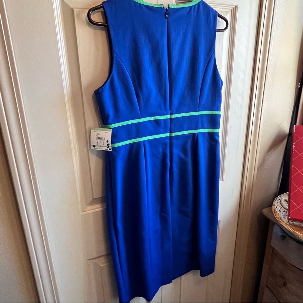Anne Klein Azure Blue Sheath Dress with Green Trim – Size 8 (NWT) - Picture 6 of 10